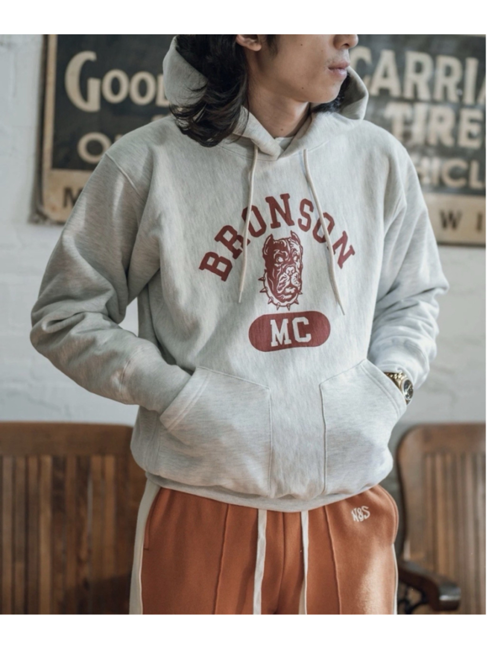 Bronson Heavyweight Motorcycle Club Hoodie Winter Gray Hooded Sweatshirt 38 - Picture 3 of 10